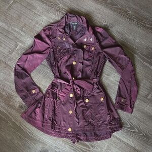 White House Black Market Women's Purple Utility Jacket with Gold Buttons